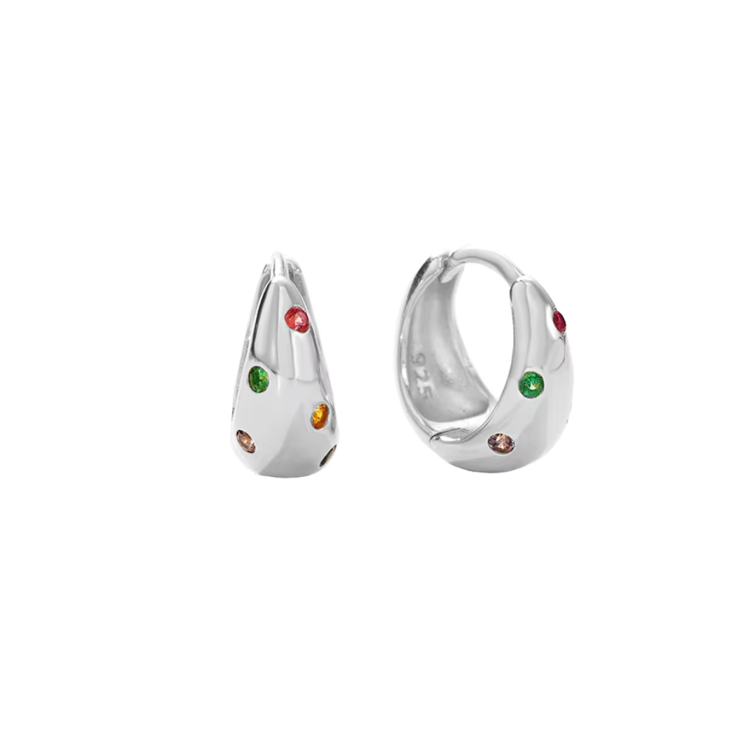 Lola Huggie Earrings – Sterling Silver with Colourful Zircon